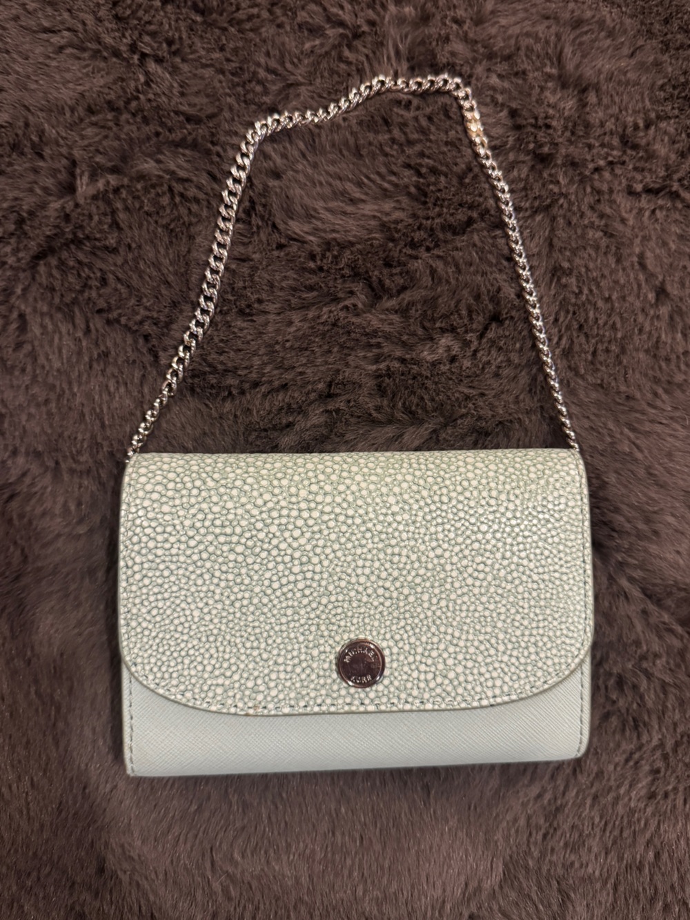 Michael Kors Aqua Pale Blue Textured Chain Handle Wallet Clutch